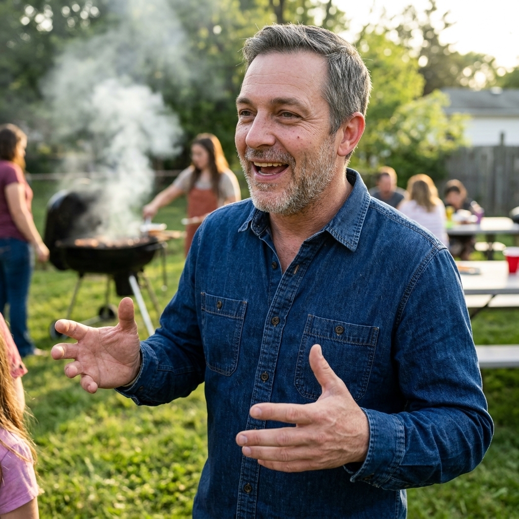 Man smiling in a backyard