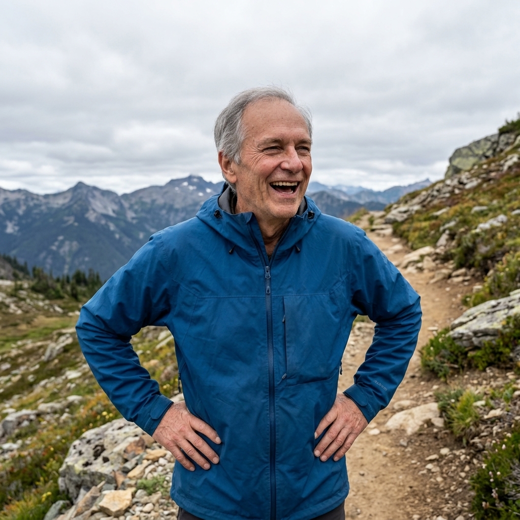 Man walking on a mountain trail, representing an active daily routine